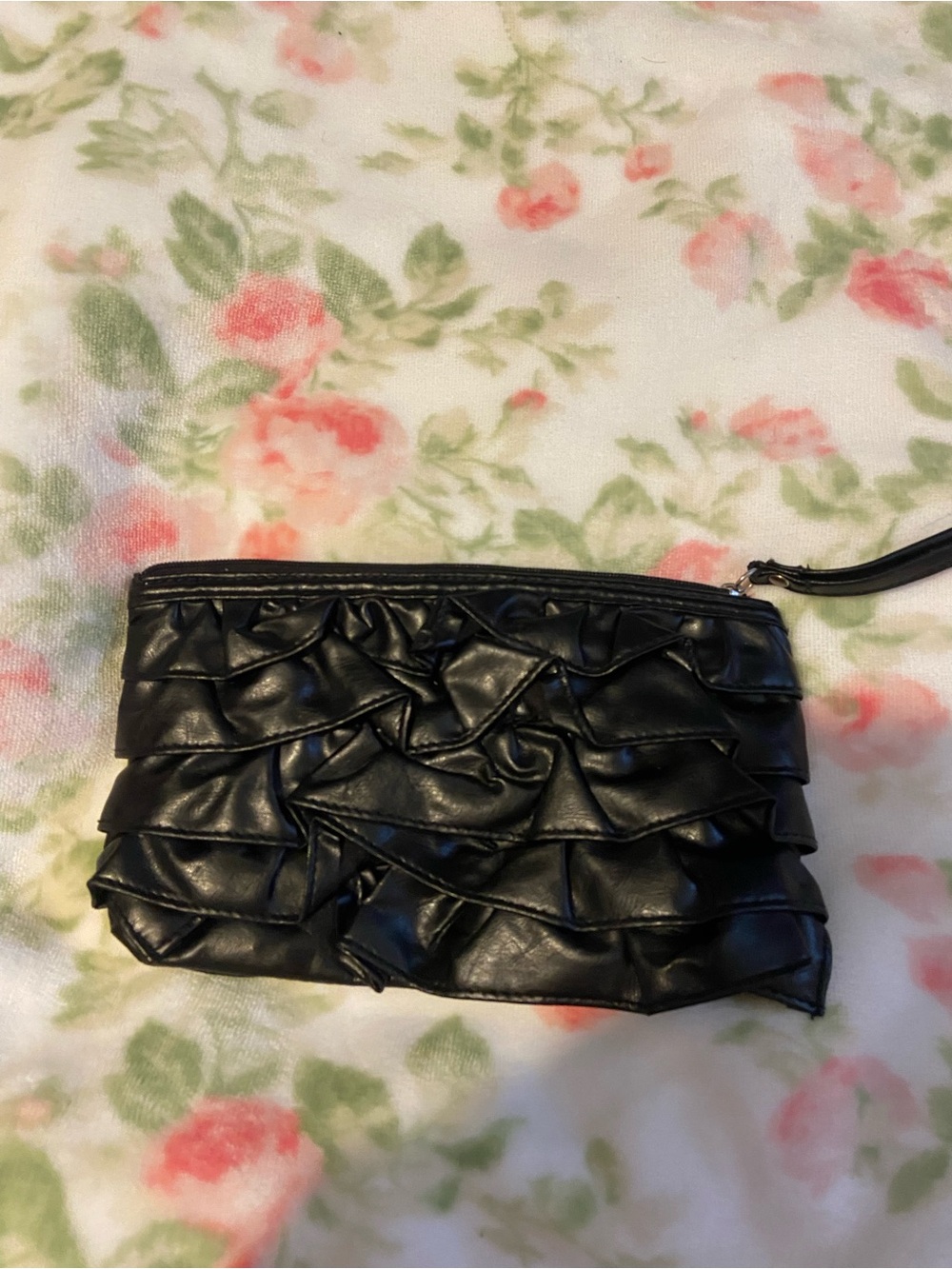 Black Ruffled Wristlet Clutch